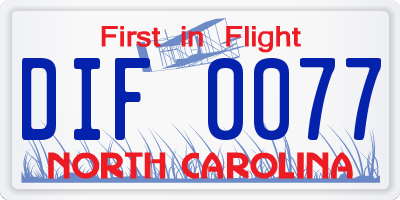 NC license plate DIF0077