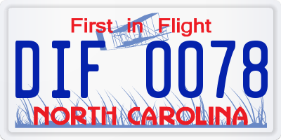 NC license plate DIF0078