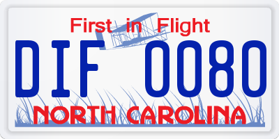 NC license plate DIF0080