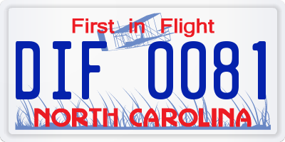 NC license plate DIF0081