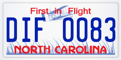 NC license plate DIF0083