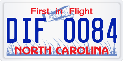 NC license plate DIF0084