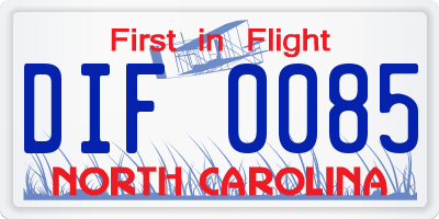 NC license plate DIF0085