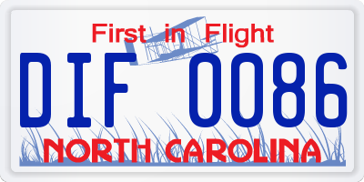 NC license plate DIF0086