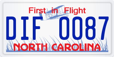 NC license plate DIF0087