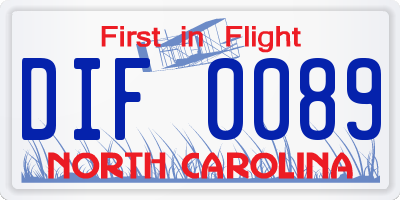 NC license plate DIF0089
