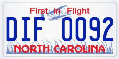 NC license plate DIF0092