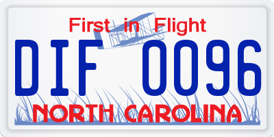 NC license plate DIF0096