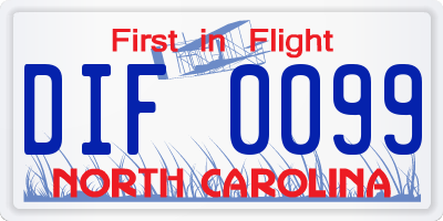 NC license plate DIF0099