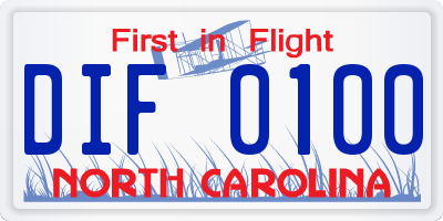 NC license plate DIF0100