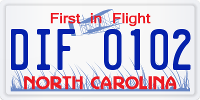 NC license plate DIF0102