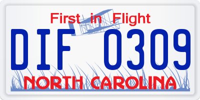 NC license plate DIF0309