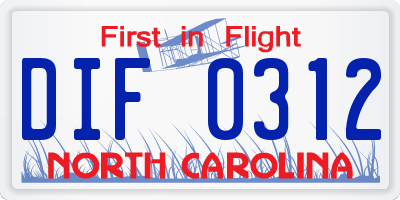 NC license plate DIF0312