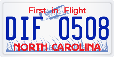 NC license plate DIF0508