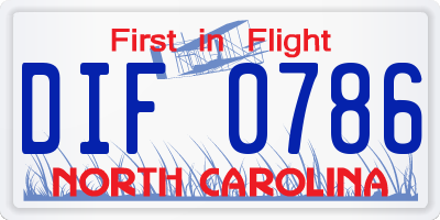 NC license plate DIF0786