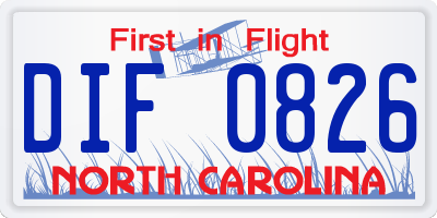 NC license plate DIF0826