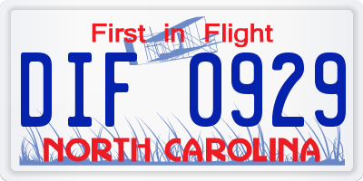 NC license plate DIF0929