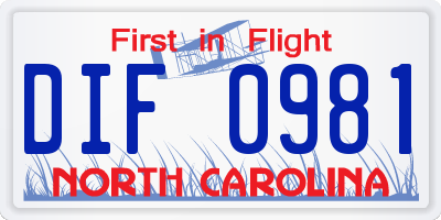 NC license plate DIF0981