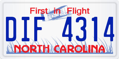 NC license plate DIF4314