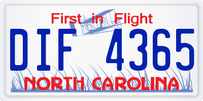 NC license plate DIF4365