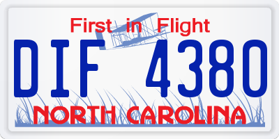 NC license plate DIF4380