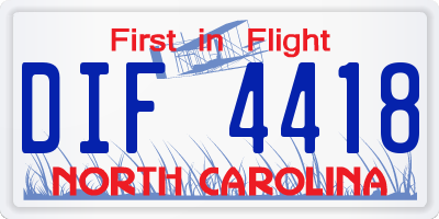 NC license plate DIF4418
