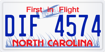 NC license plate DIF4574
