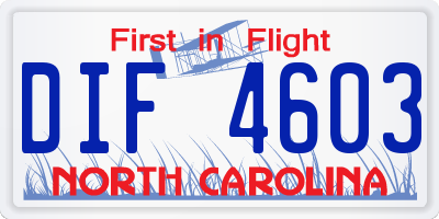 NC license plate DIF4603