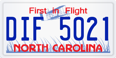 NC license plate DIF5021