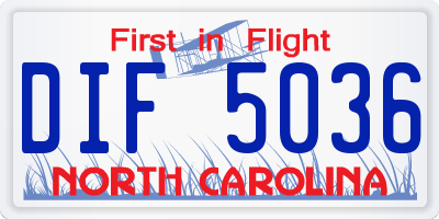 NC license plate DIF5036