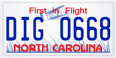 NC license plate DIG0668