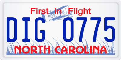 NC license plate DIG0775