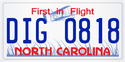 NC license plate DIG0818