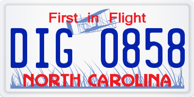 NC license plate DIG0858