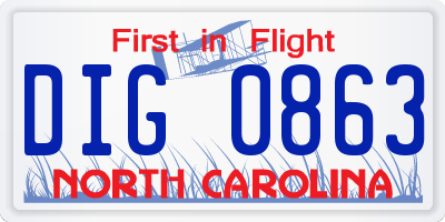 NC license plate DIG0863