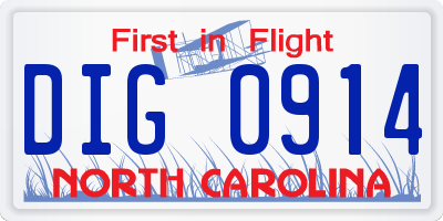 NC license plate DIG0914