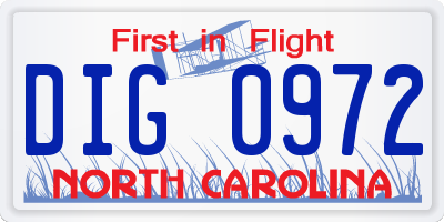 NC license plate DIG0972
