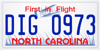 NC license plate DIG0973
