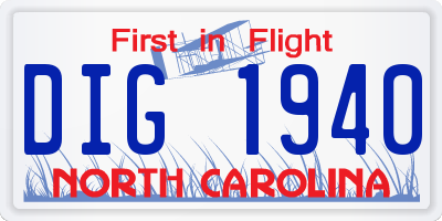NC license plate DIG1940