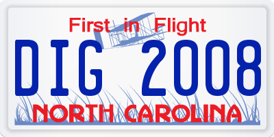 NC license plate DIG2008