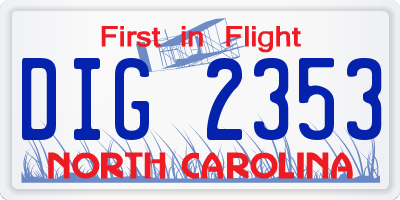 NC license plate DIG2353