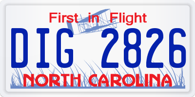 NC license plate DIG2826