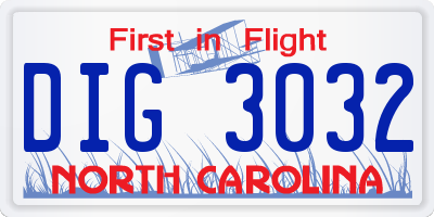 NC license plate DIG3032