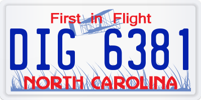 NC license plate DIG6381