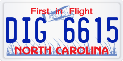 NC license plate DIG6615