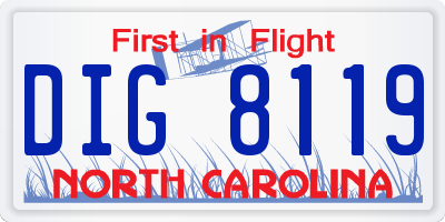 NC license plate DIG8119