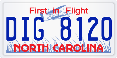 NC license plate DIG8120