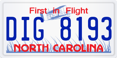 NC license plate DIG8193