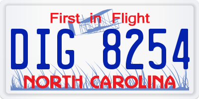 NC license plate DIG8254