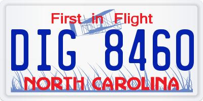 NC license plate DIG8460